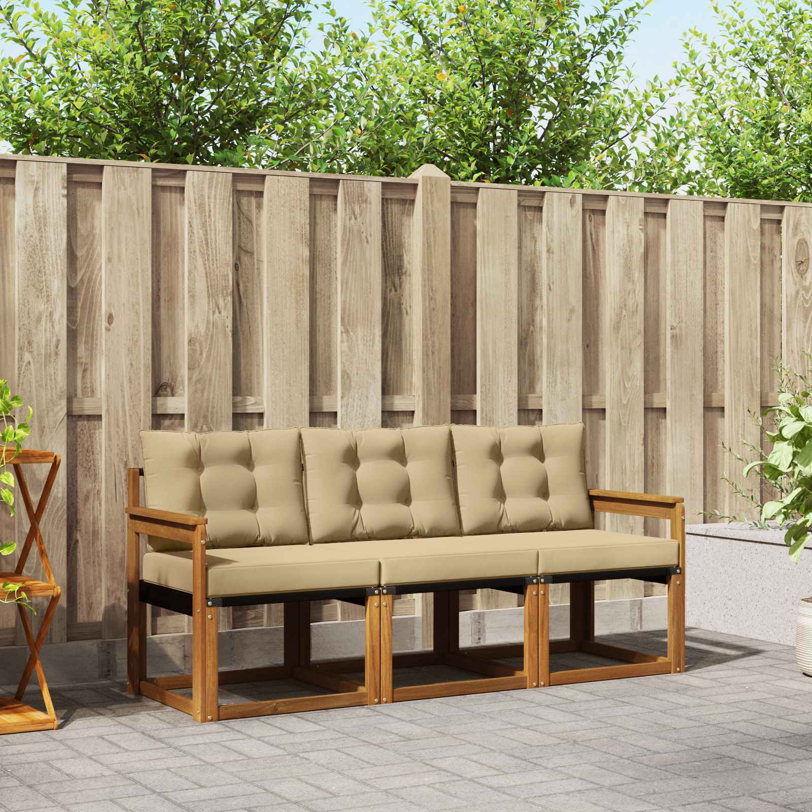 Outdoor Sofa Set 3pcs. Natural And Beige, Garden Furniture, Outdoor Sofa, Lounge Set For , Comfortable Seating