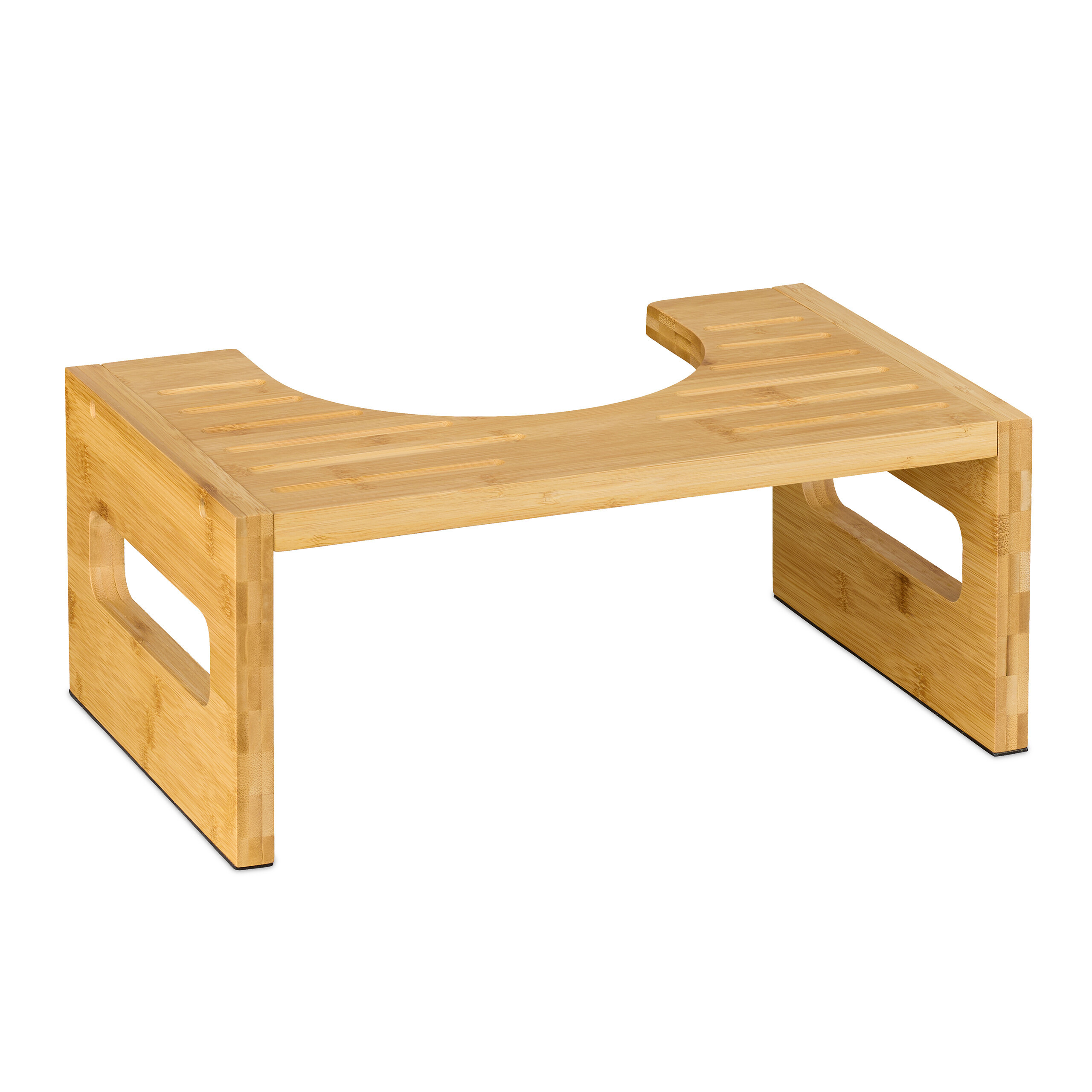 Image of Bamboo Toilet Stool For Position, 18.5 X 43.5 X 28 Cm, Natural Finish, Supports Up To 130 Kg, With Foam Pads To Prevent Scratches, For Bathroom And Toilet, Footrest, Wc Stool, Foot Bench, Relaxdays