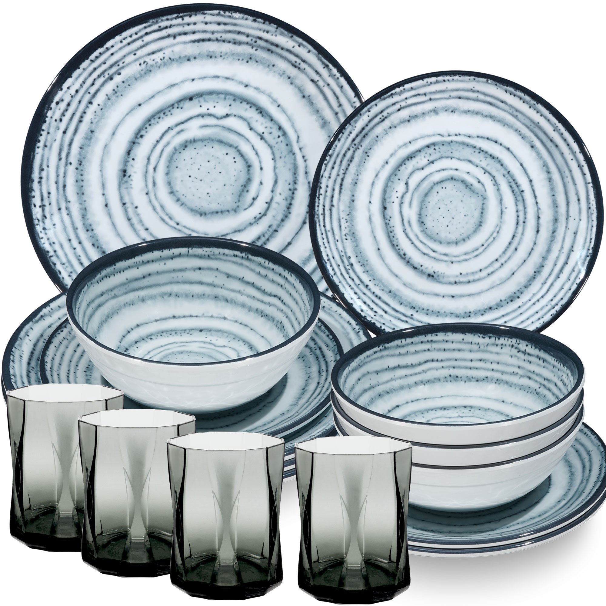 Image of Camping Dishware For - 16pcs - With Grey Drinking Glasses 300 Ml - Dishwasher Safe Dining Dishware Camping Accessories Camping Dishware Camping
