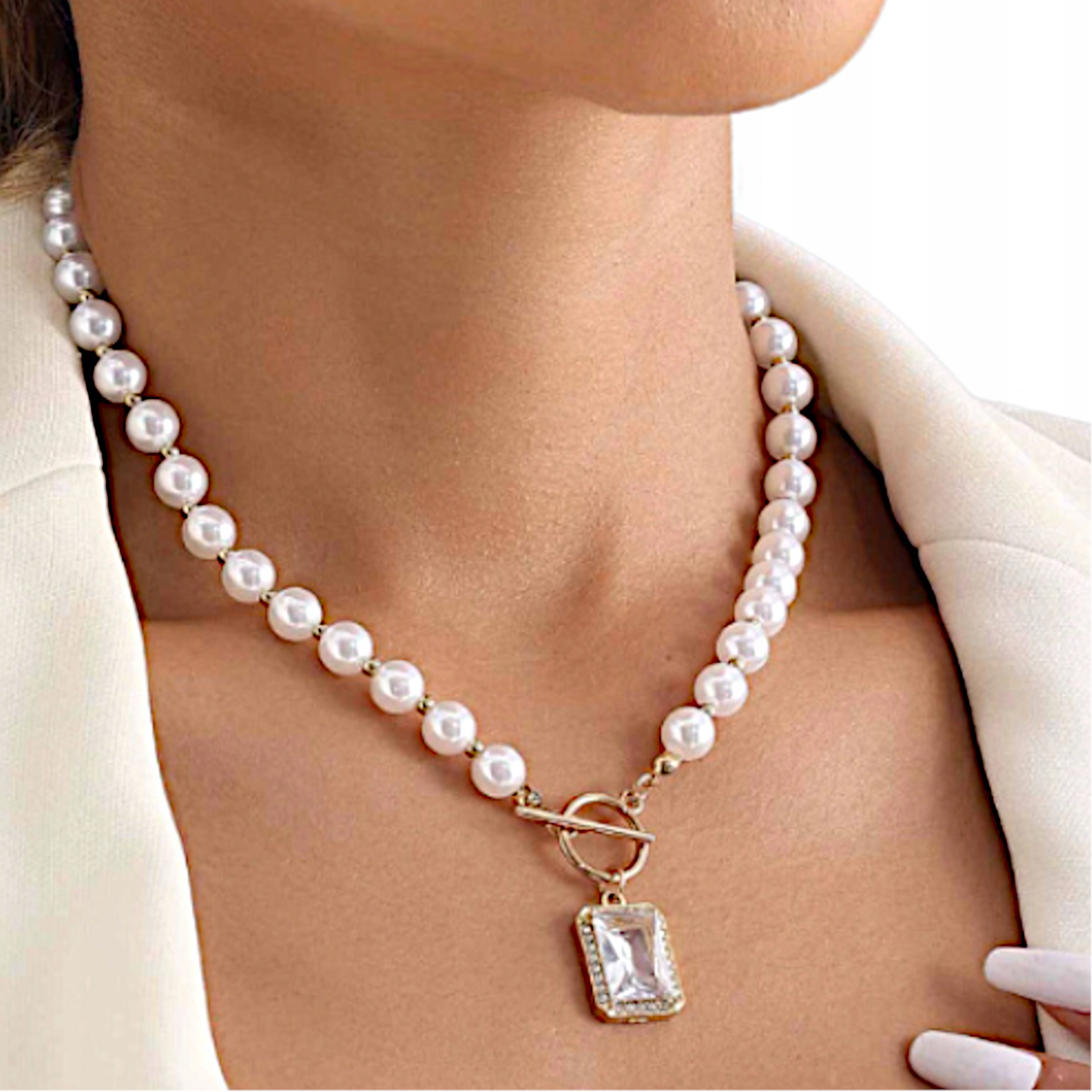 TEMU Elegant Ladies' Necklace With Pearls And Zircons, Stylish And Formal, Perfect For A Wedding, An Gift For Any Occasion, Wedding Jewelry, A