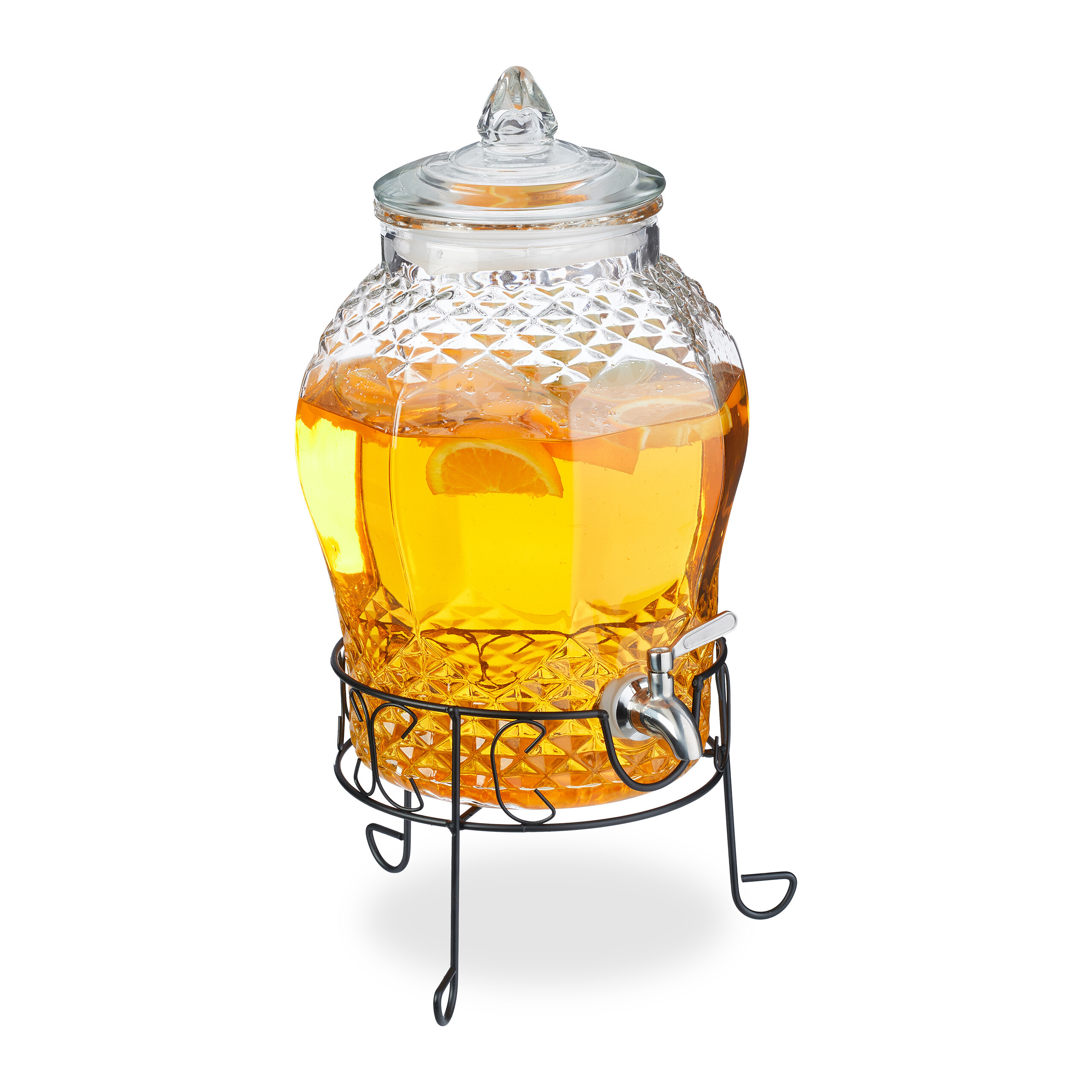 TEMU Distributeur de boissons avec support, 8 l, récipient en verre 47 x 25 x 32 cm, robinet transparent avec couvercle, acier inoxydable et fer,