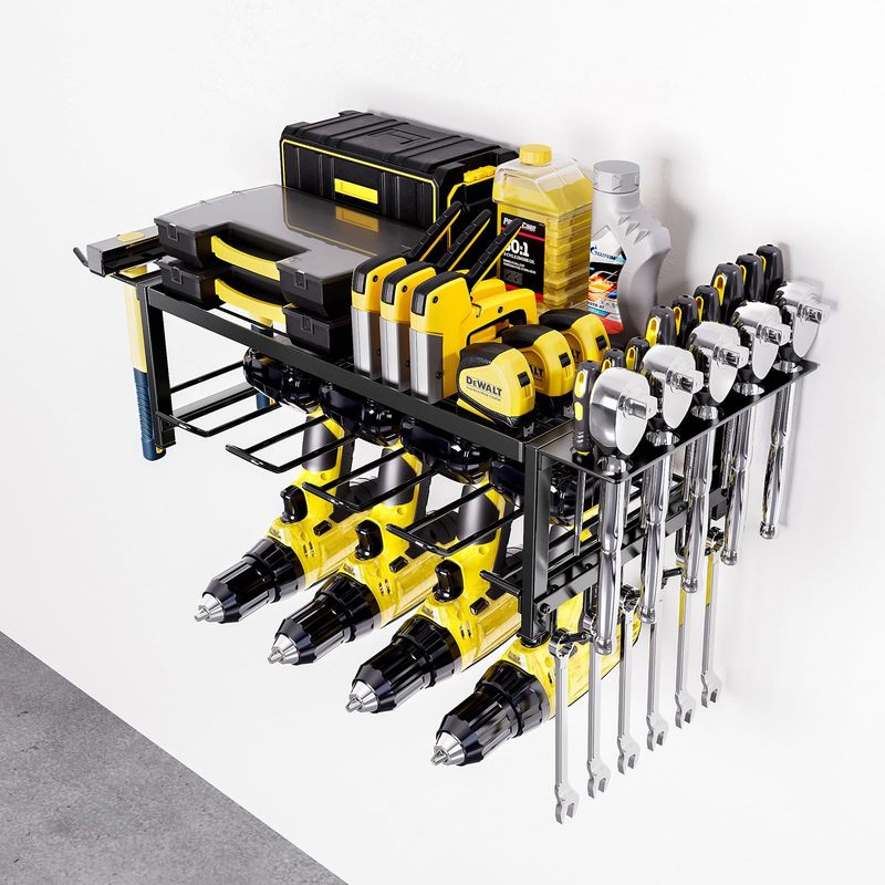 TEMU Garvee 2-tier Power Tool Organiser Wall Mounted, Heavy Duty Metal Garage Storage Rack With Cordless Drill Holder, Workshop & Shed Tool Organiser
