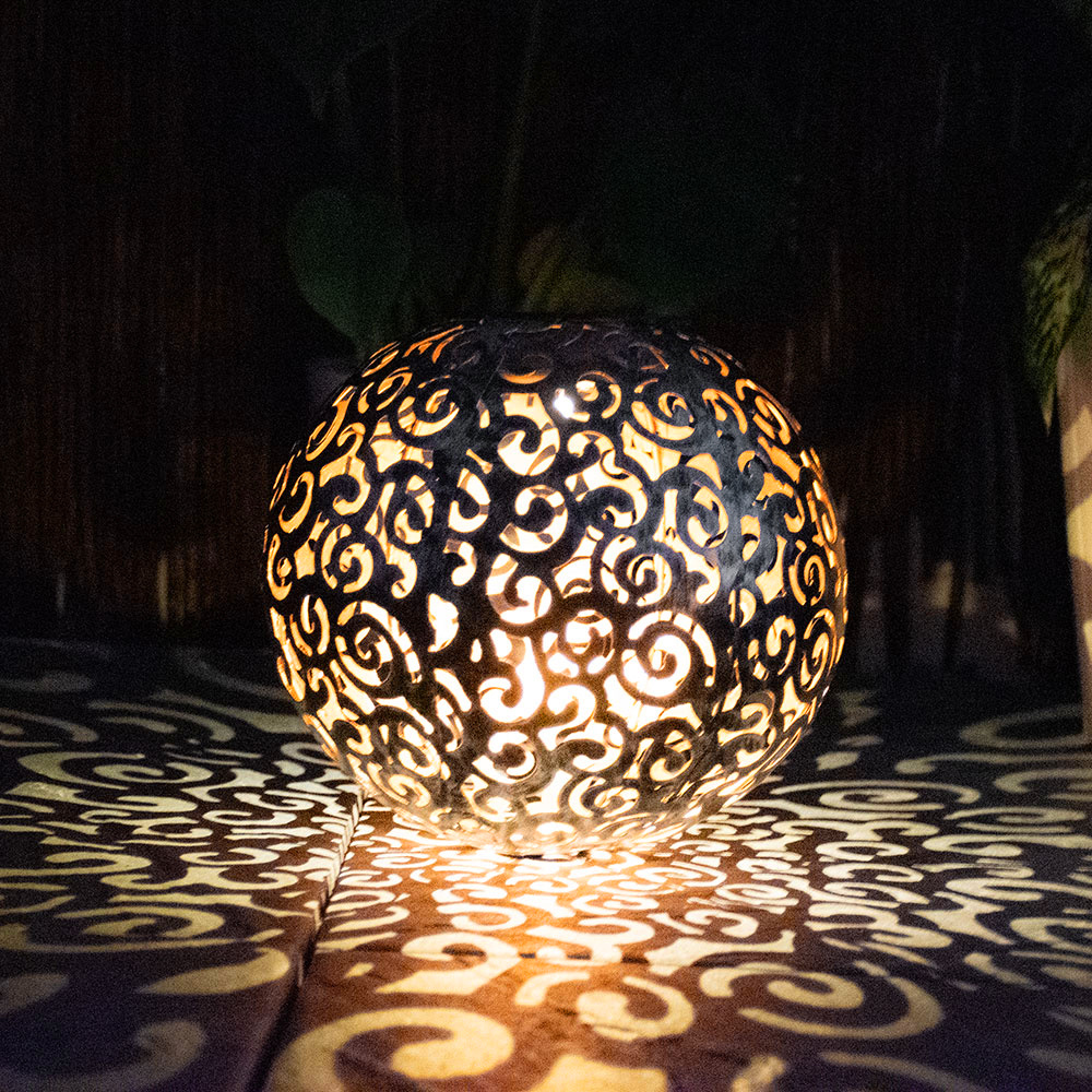 Image of Outdoor Solar Sphere Light, Silver, Garden Stake Lamp, Oriental Ball With Light Effect And , 1x , Dxh 18.5x54 Cm