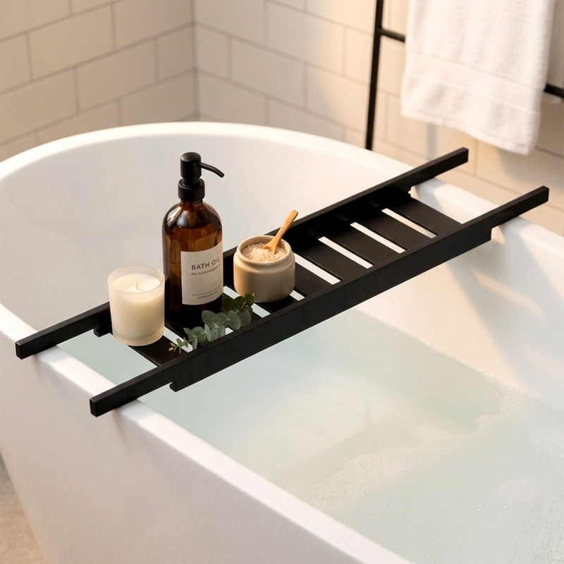 Image of Bathtub Shelf 68 Cm, Shelf Mounted On The Bathtub For Storing Cosmetics And Bath Accessories, Dimensions 68 X 15 X 3.5 Cm, Matte, To Be Of The Bathtub Without Tools