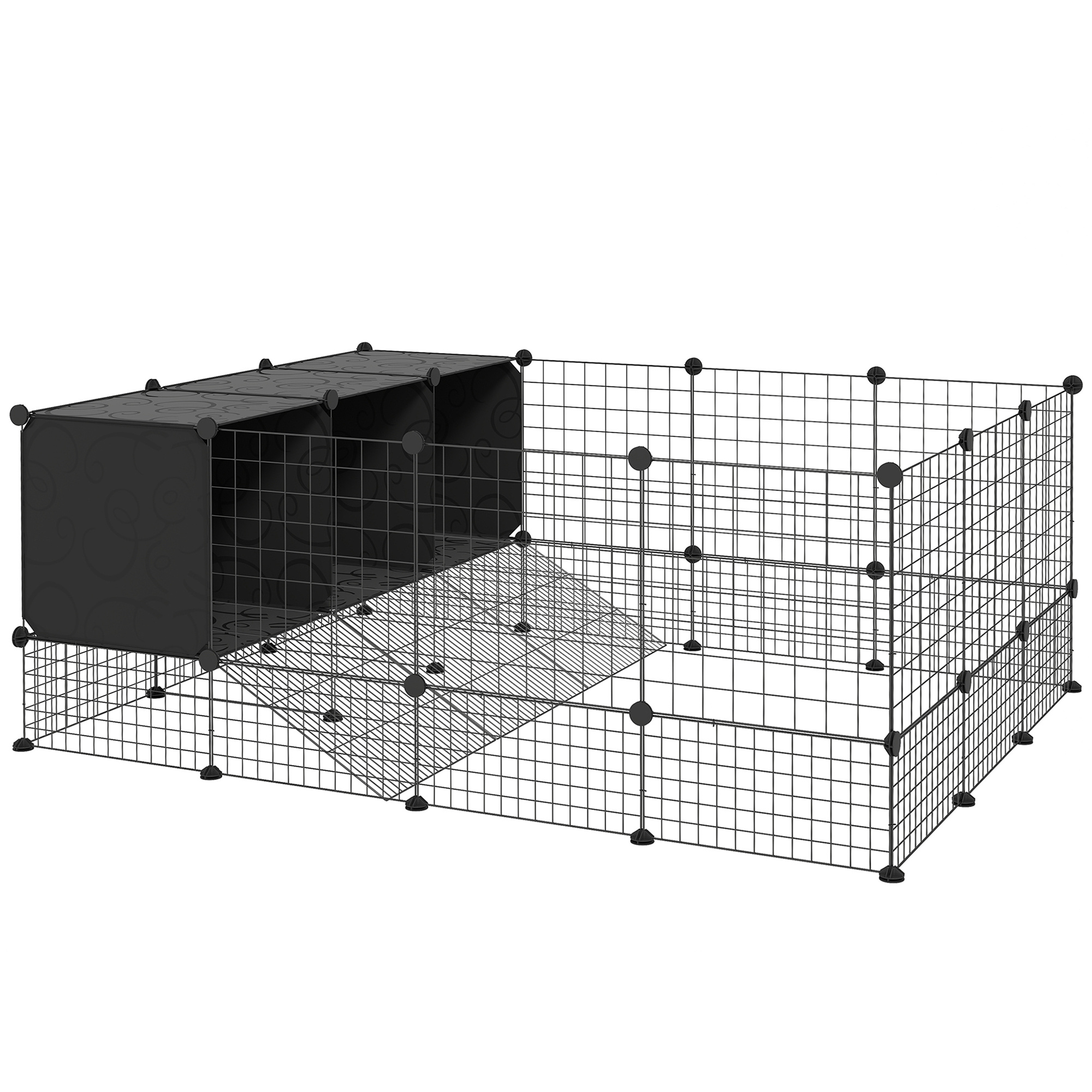 Diy Pet Fence Rabbit Park Enclosure With 39 Panels And 3 Nests For Guinea Pigs, Rabbits, And Hedgehogs - Black