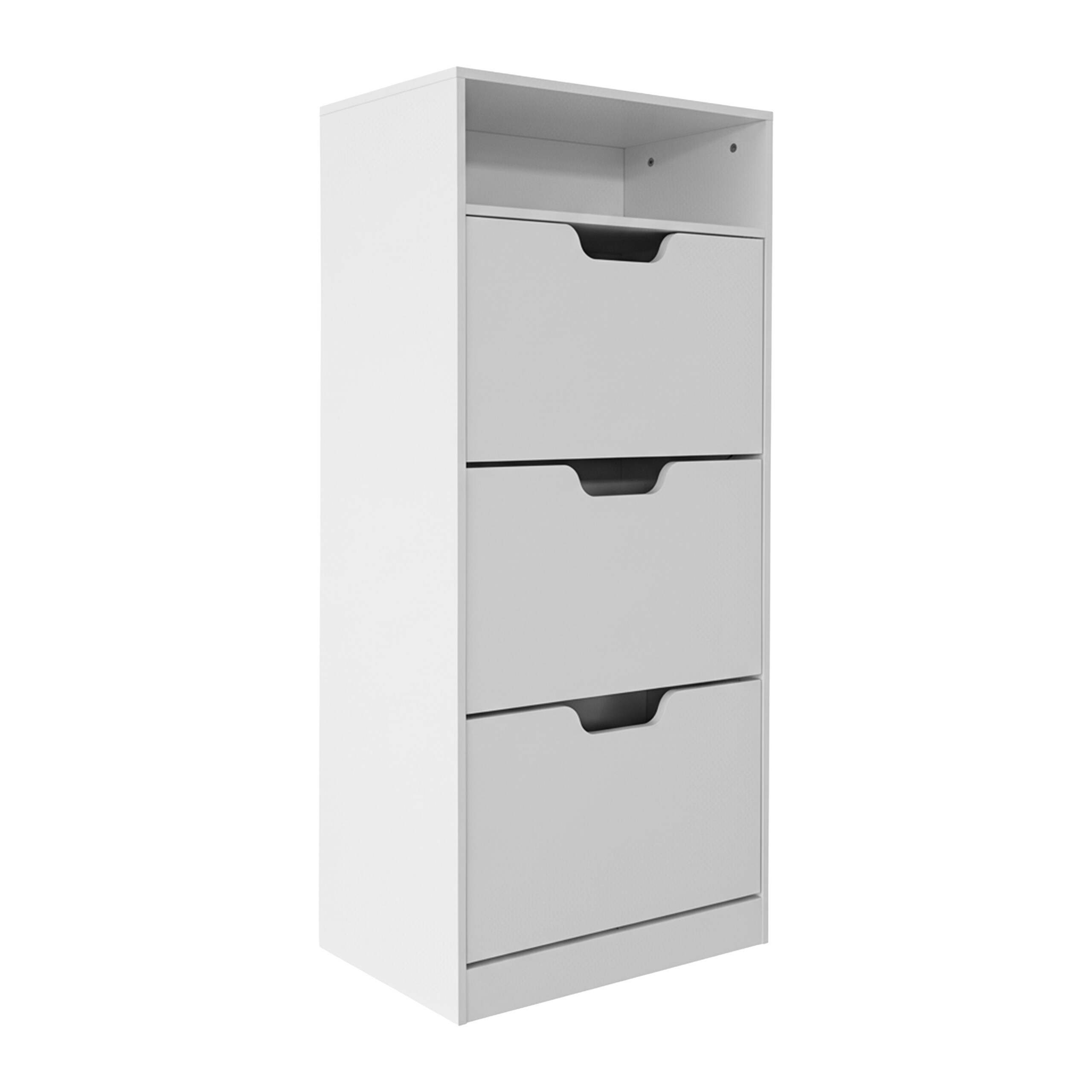 TEMU White Shoe Cabinet, 60 Cm, 3 Flip-down Doors For 14 Pairs Of Shoes, 140 X 60 X 24 Cm, Wood-based Material And Pp, Open Shelf, Adjustable