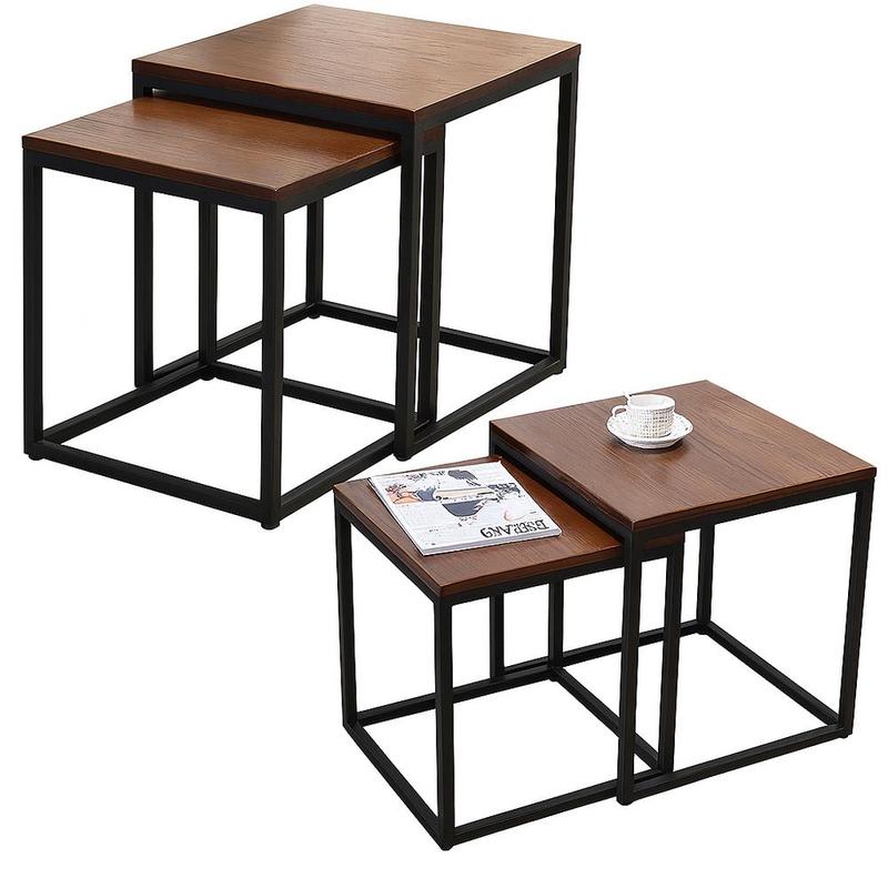 Image of Set Of 2-in-1 Low Square Tables, Dark Brown, 45 X 50 Cm, 40 X