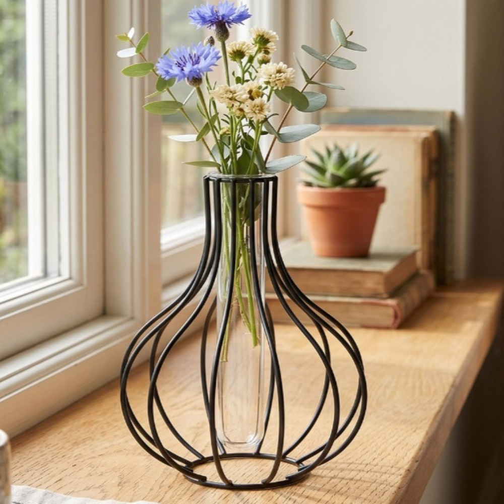 Iron Wire Hydroponic Floral Vases with Acrylic Tube