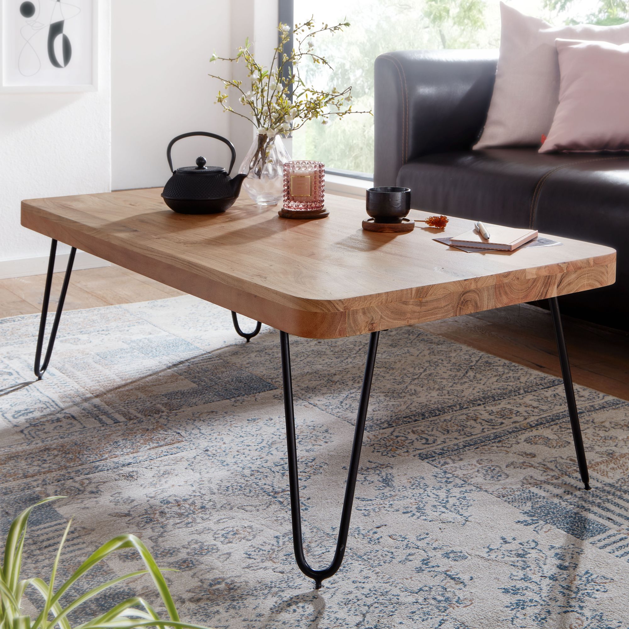 Harlem Solid Wood Coffee Table 115x40x60 Cm, Living Room Table, Design Sofa Table With Metal Legs, Rustic Side Table, Country Style Table