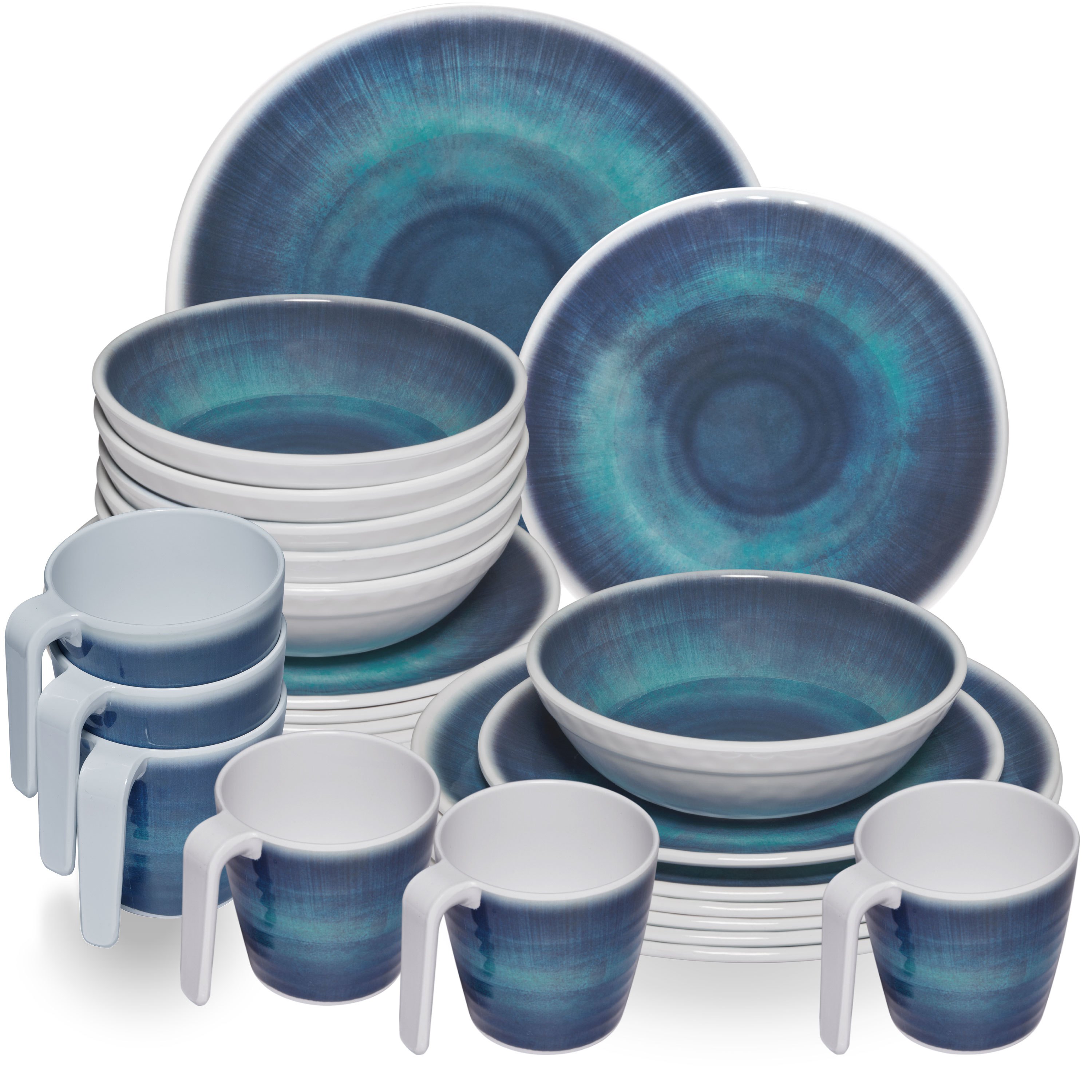 Image of Camping Dishes Blue For 6 People - 24pcs - With Cups Dishwasher-safe Dining Set Camping Accessories Camping Dishes Camping Festival Picnic Garden Party