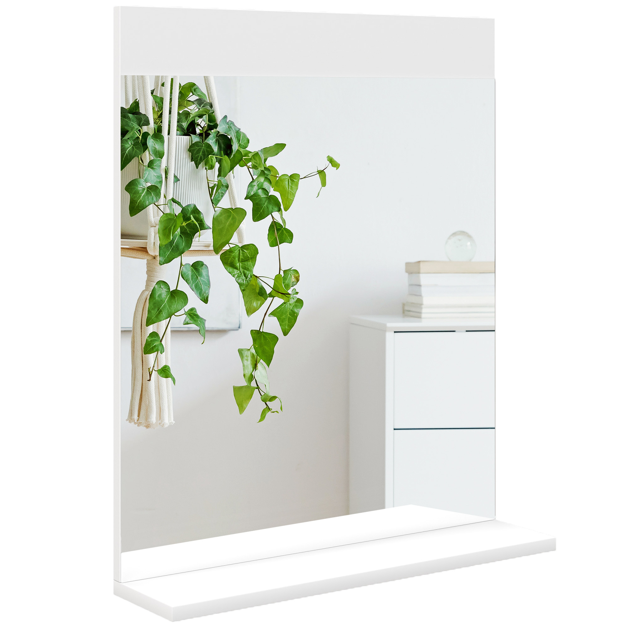 Image of Homcom Bathroom Mirror, Wall Mirror, With Storage Shelf, For Living Room, Bedroom, 50 X 12 X 60 Cm, White