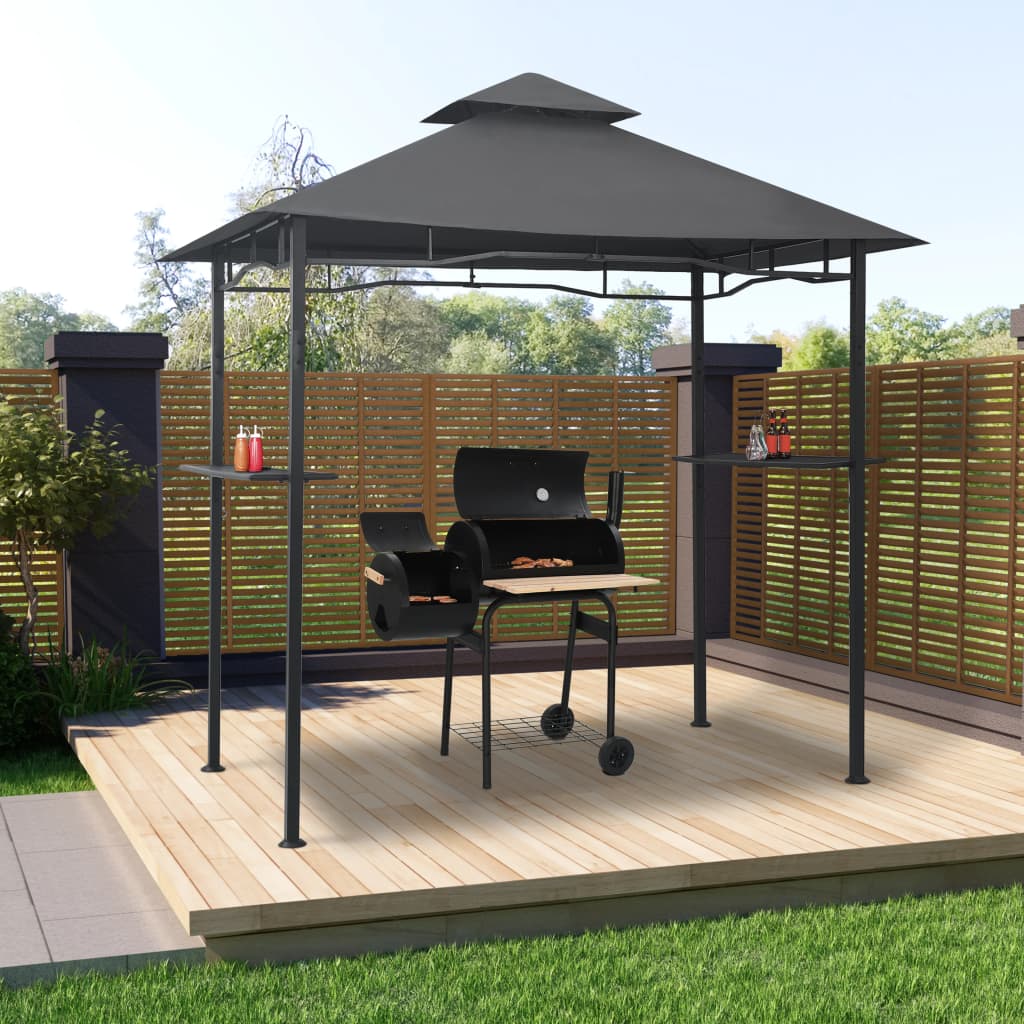 Image of Vidaxl Bbq Double Roof Grill Garden Garden Shelter Smoking Garden Furniture 240x150x255cm Steel