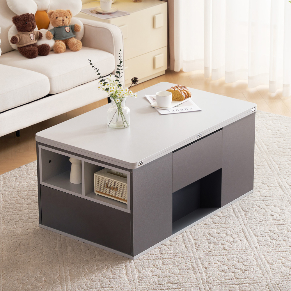 Image of Adjustable Height 2-in-1 Multifunctional Coffee Table With Storage, Living Room Table For /dining Table, Ideal For Small Apartments, 100x51x47cm
