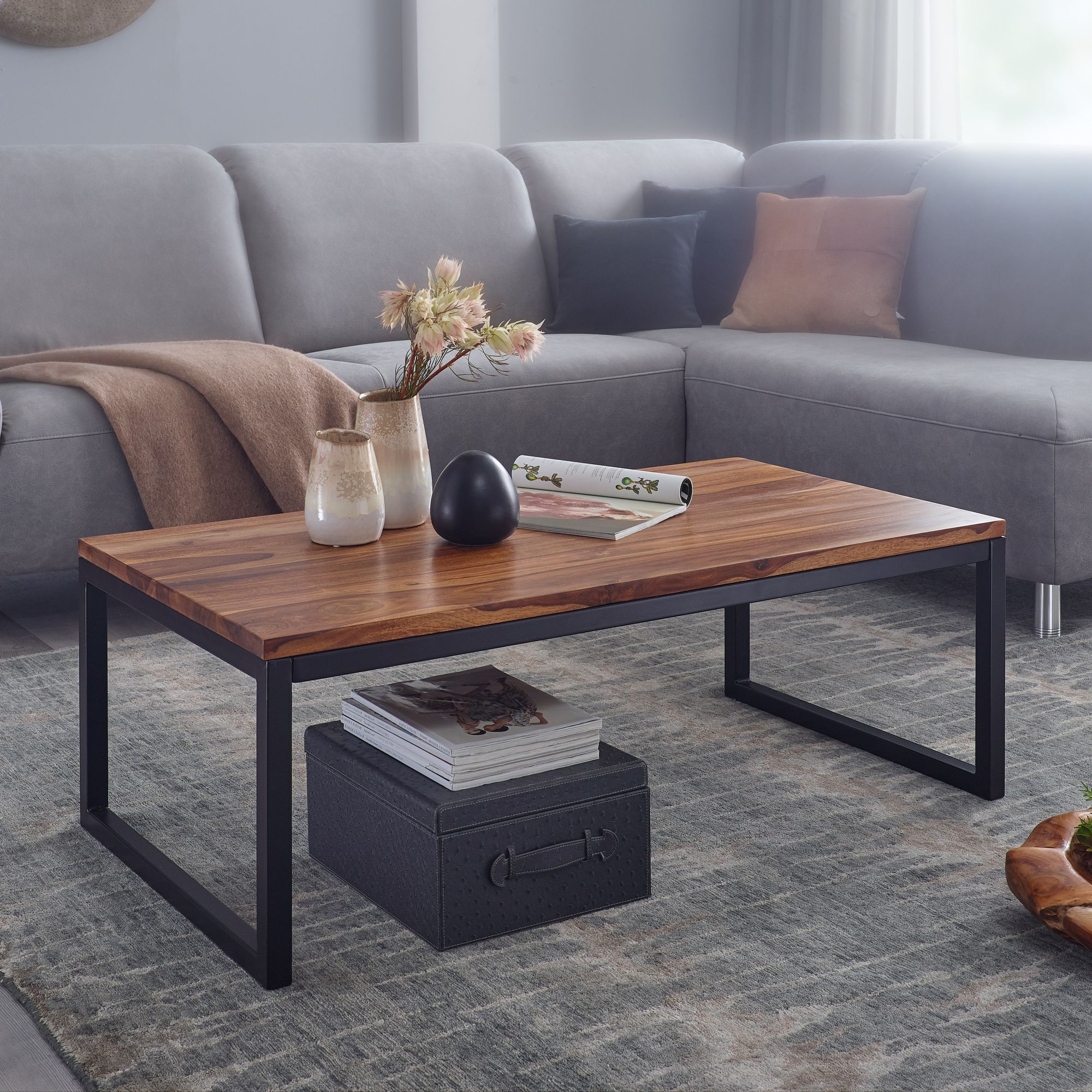 Coffee Table 110x40x60 Cm Solid Wood / Metal Living Room Table, Industrial Style Designer Sofa Table, Table Living Room, Lounge Table Solid