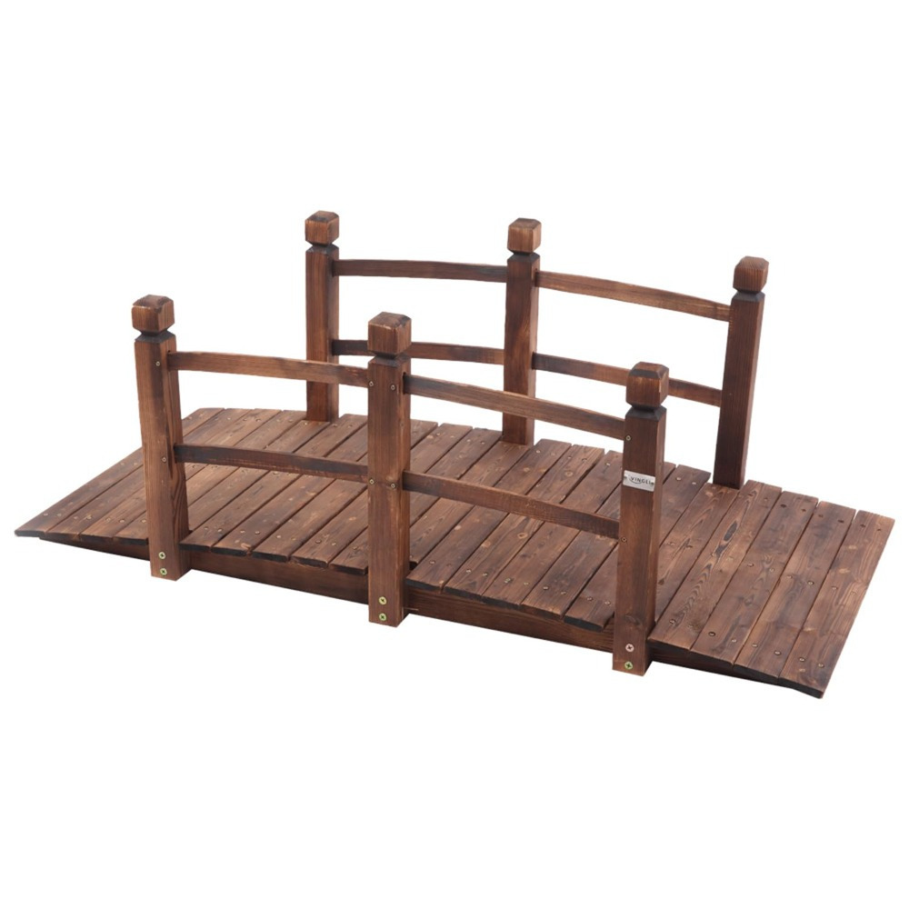 Image of Wooden Bridge, With Railing, Wooden Bridge, Loadable Up To 204 Kg, For Garden, Pond And Stream (charred, Dimensions 150 * 71 * 56 Cm)