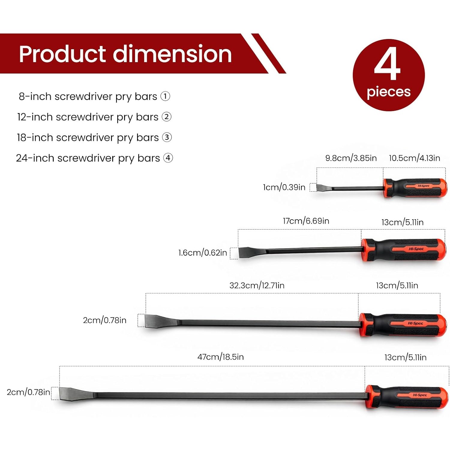 4pc Pry Bar Set with Heavy Duty Angled Crowbars