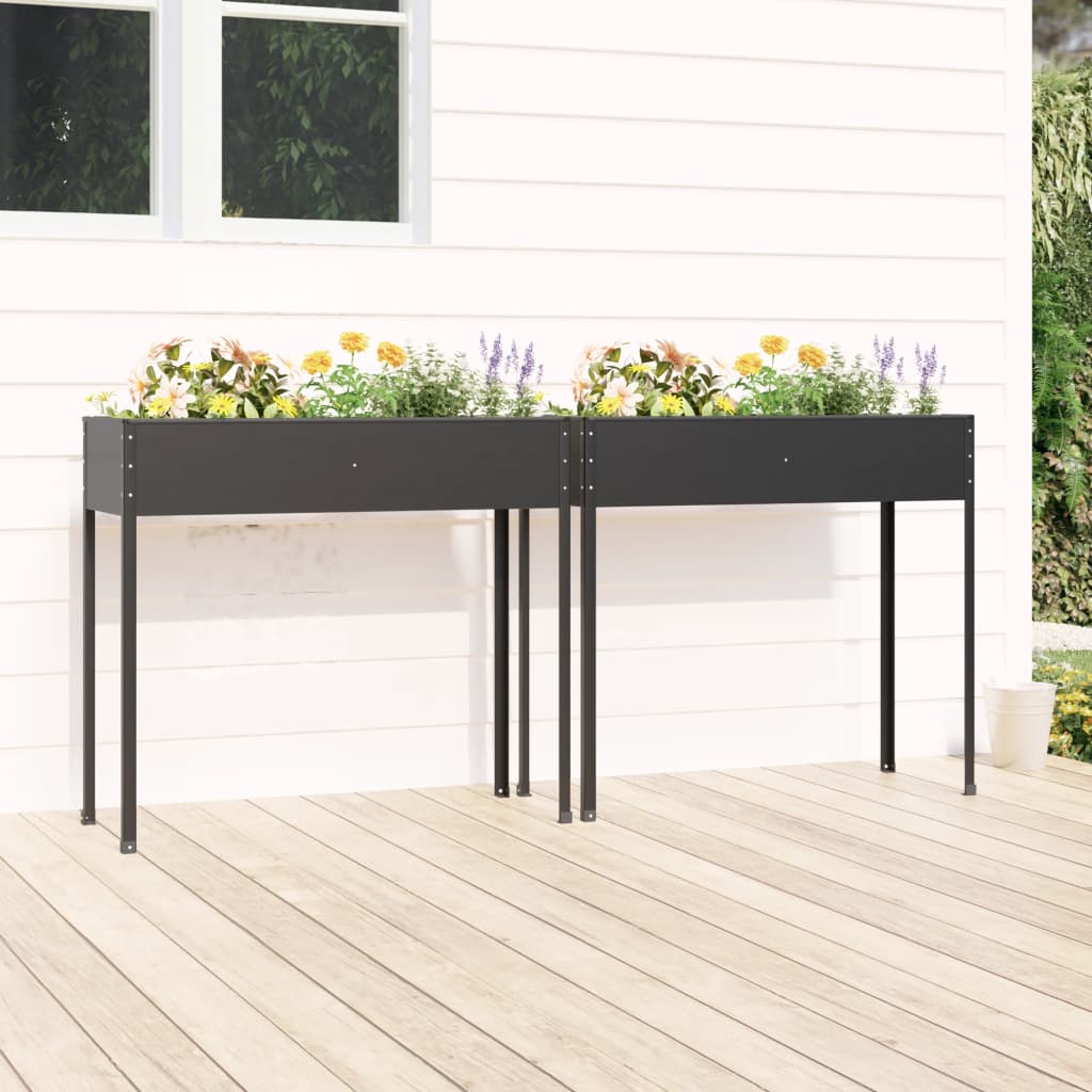 Vidaxl Planter 2pcs., Raised Bed For Garden Balcony Terrace, Flower Box For Diy, Planter Vegetable Bed, Galvanized Steel