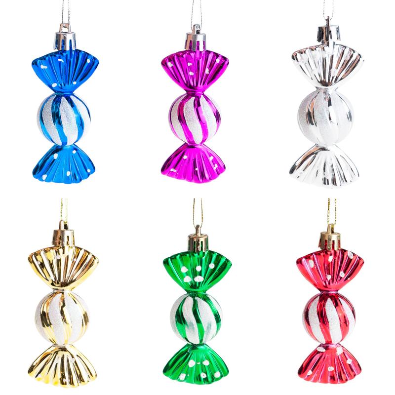 Image of Colorful Plastic Christmas Ornament Candy Balls Hanging Decorations - 6 Pieces