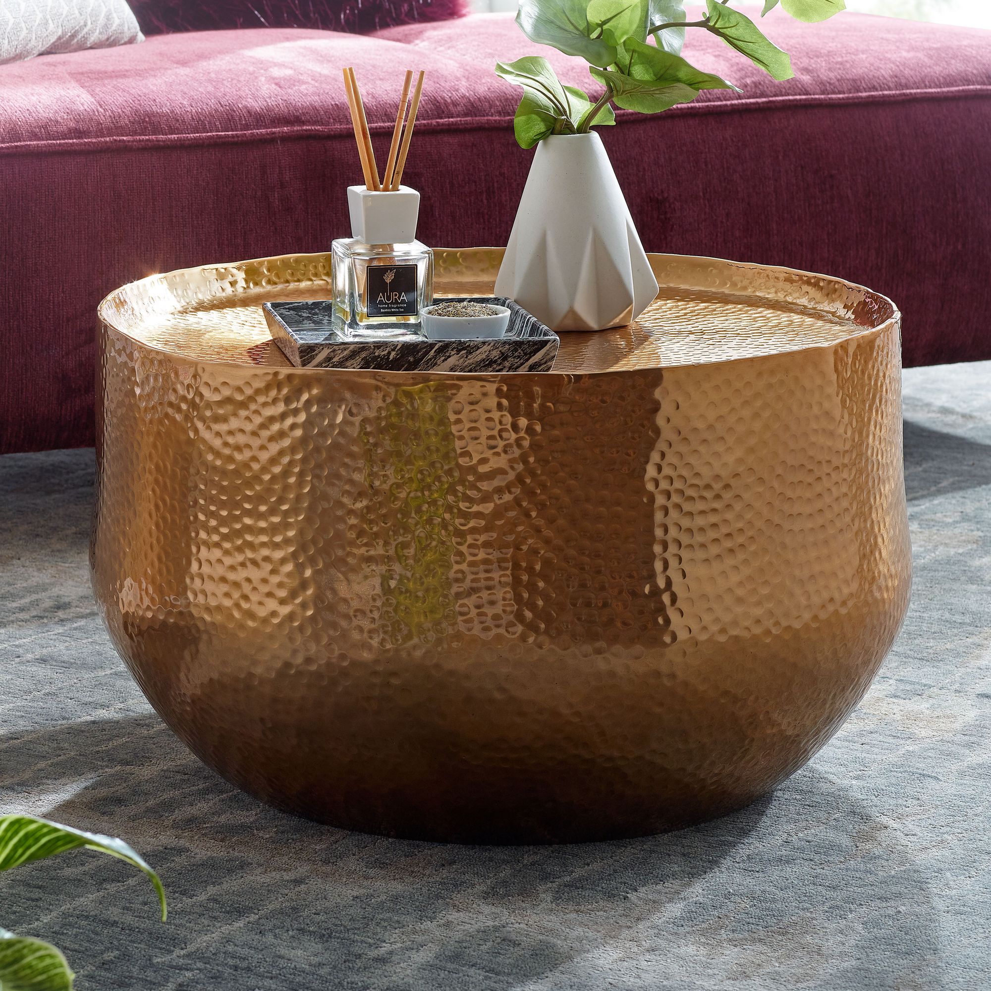 Aluminum Coffee Table 60x60x35 Cm Living Room Table , Designer Sofa Table Round Alu Oriental, Small Round Metal Coffee Table