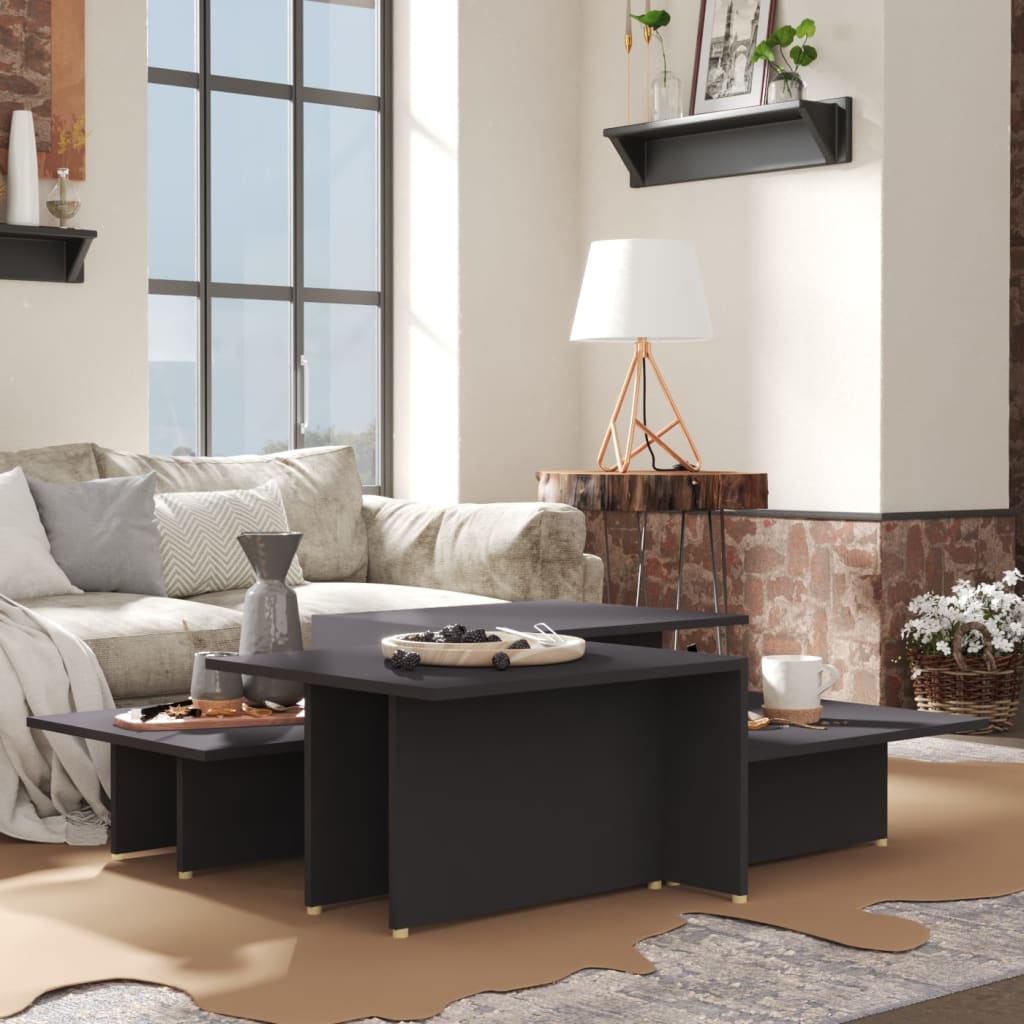 Image of Vidaxl 2x Coffee Table Side Table Living Room Table Coffee Table Sofa Table Tea Table Table Tops In 2 Different Grey 111.5x50x33cm Wood