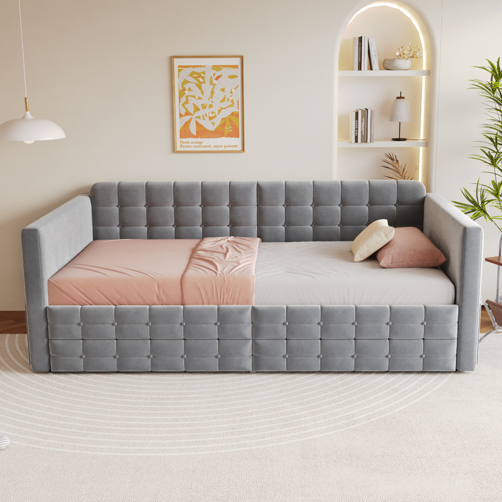 Image of Sleeper Sofa 90x190 Cm Grey – Velvet, Storage Space, 2 Drawers – For
