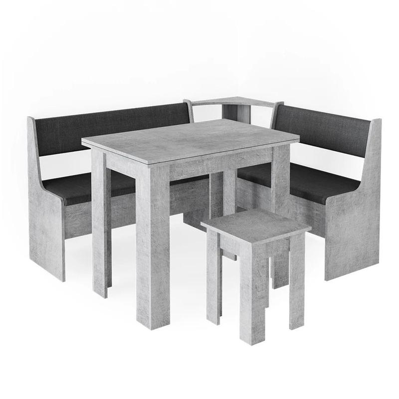 Image of Roman Concrete Corner Bench Set 150 X 120 Cm With Table, Dining Table With Bench, Kitchen Table, Corner Bench For Dining Room, Dining Group For Kitchen, Particle Board, 16 Mm