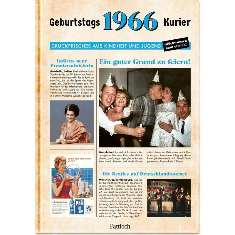 Image of 1966 Birthday Courier - Book - Freshly Printed From Childhood And Youth For The 60th Birthday - Ute Wielandt - Birthday Newspaper - 80 Pages - German - 2025 - Pattloch Gift Book - Ean 9783629015785