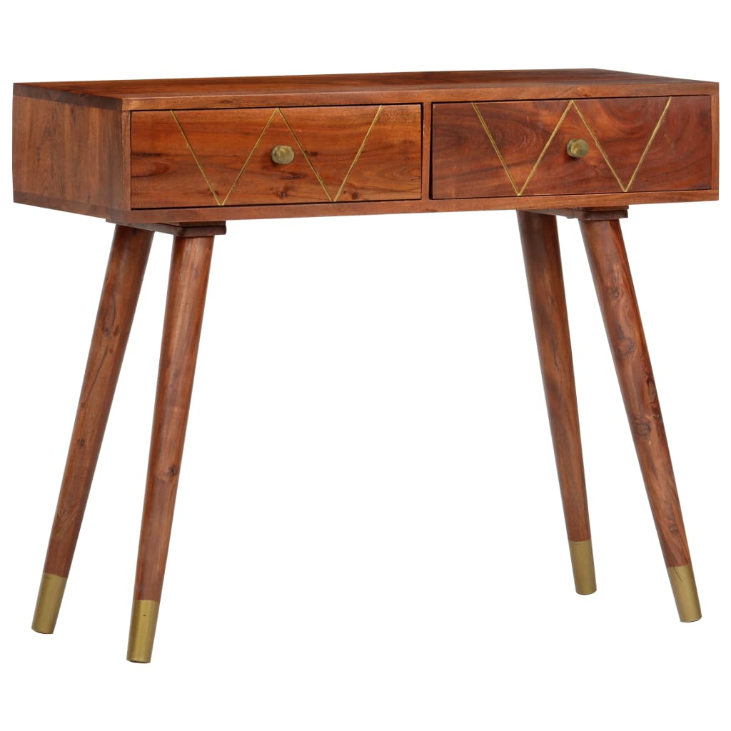 Vidaxl Solid Acacia Wood Console Table With 2 Drawers, Side Table, Vanity Table, Hall Table, Wall Table, Desk 90x35x76cm