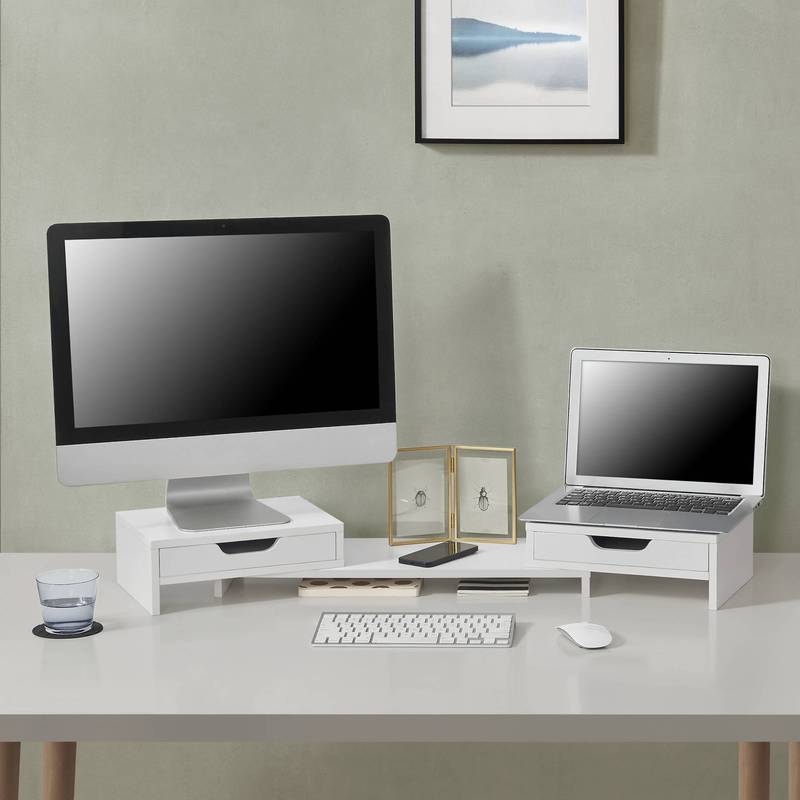 Marttila Monitor Stand With 2 Drawers Monitor Riser 60x22x11cm Laptop Computer Notebook Screen Riser In Colors