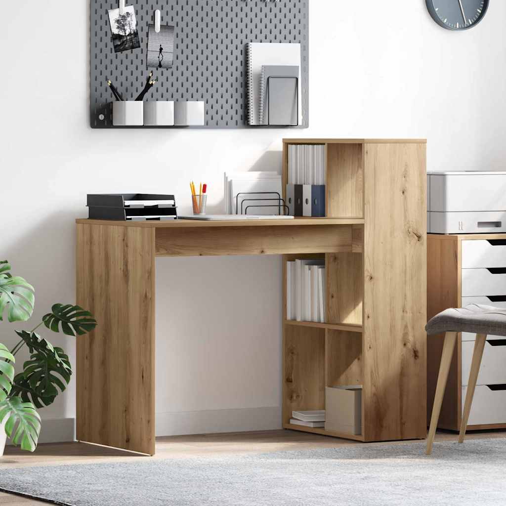 Image of Vidaxl Oak Desk With Shelves For Home Office, Study, Mdf, , Ideal For Small Spaces, Style, Modern, Medium-sized, Stylish Furniture
