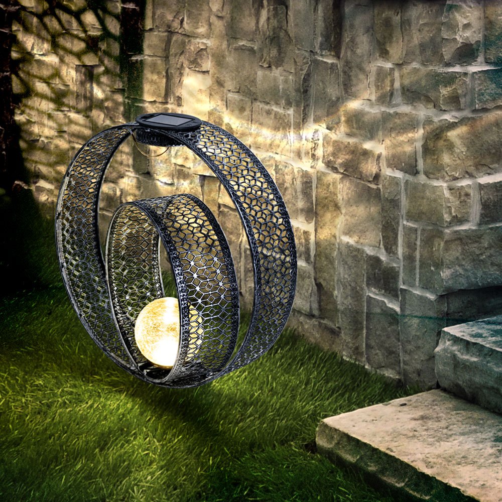 Image of Oriental Deco Lamp Garden Solar Lamp Metal For Outdoor, Crackle Glass, Ground Spike, 1x Led 0.06w Warm White, Lxbxh 30x20x42 Cm