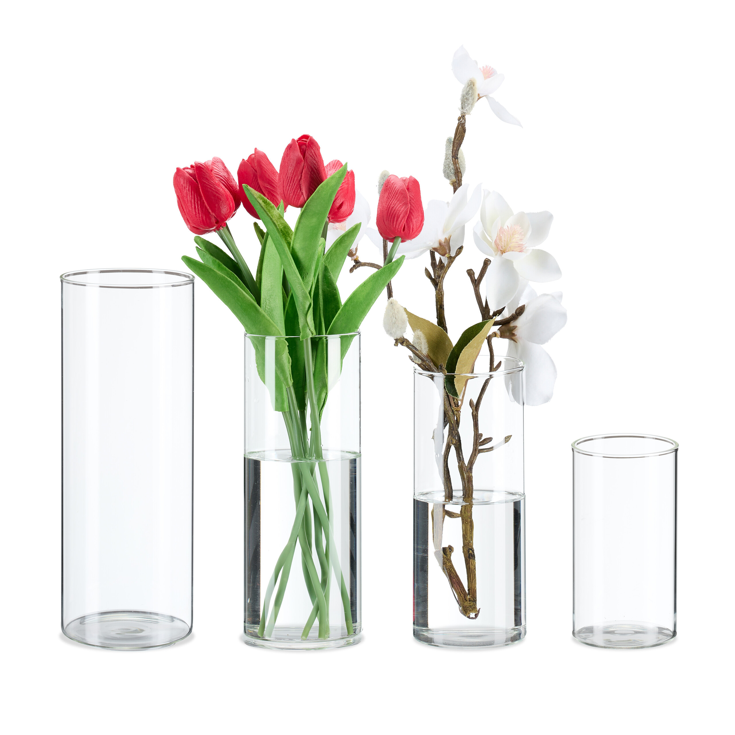 TEMU Glass Vase 4pcs Set, Sizes 10-25 Cm High, Transparent Glass, 5-9 Cm, For Flowers, Candles, And Table Decoration Room, Bedroom, Kitchen, And ,