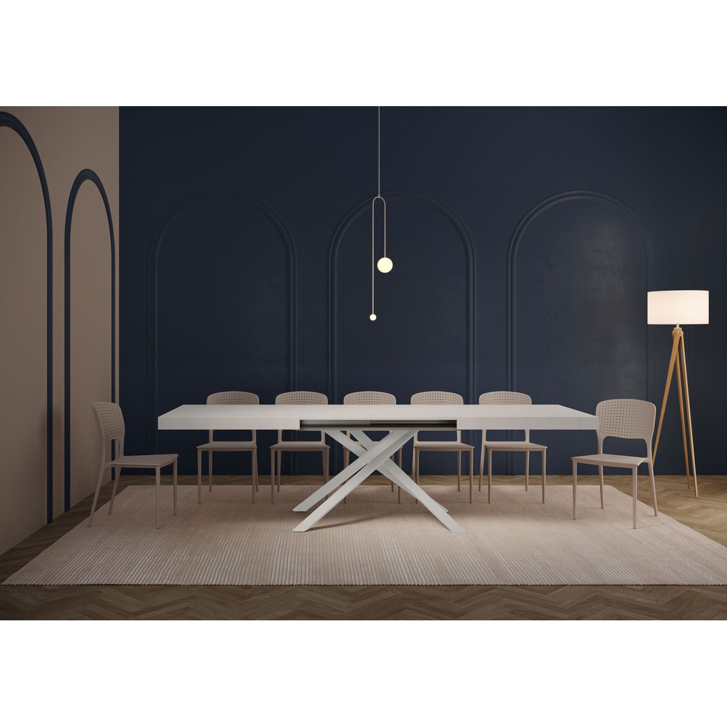 Image of Extendable Table 160/244x80cm In Veneer, Seats Up To 12 People