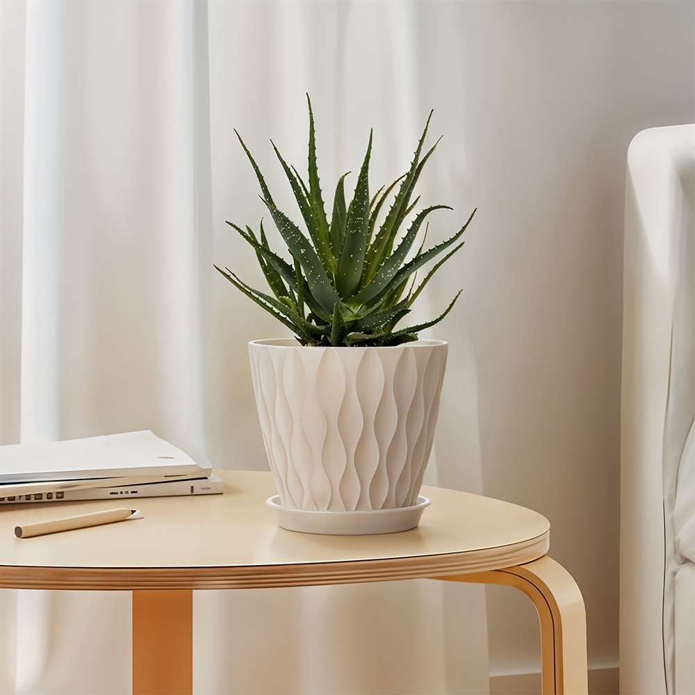 Flowerpots Set of 6, 6inch Ripple Finish with Matching Saucers