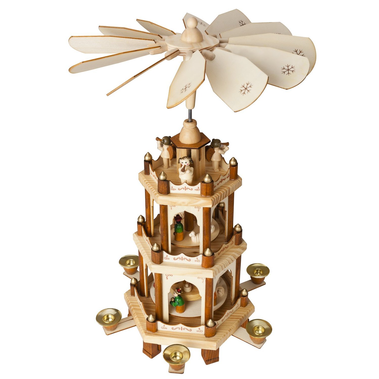 Brubaker Christmas Pyramid Wooden Pyramid - Natural - 3 Tiers - Height - Hand-painted Figures