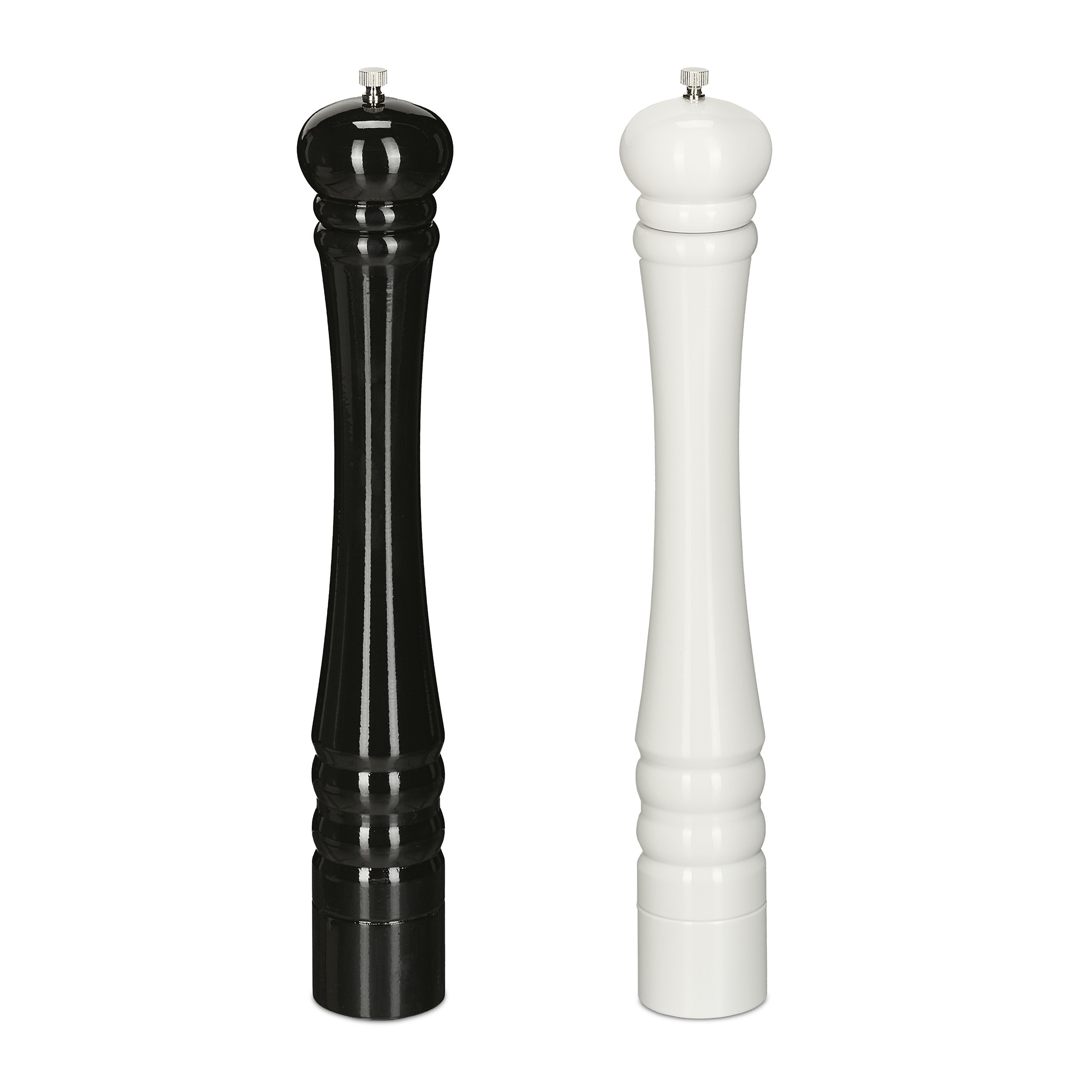 Image of Wooden Salt And Pepper Mills, 2-piece Set, 40 X 6.5 Cm, Wood And Ceramic Grinder, Manual, Adjustable Grind, Black And White, Screw-, For Salt, Pepper, Spices, And Herbs, Spice Mills, Relaxdays