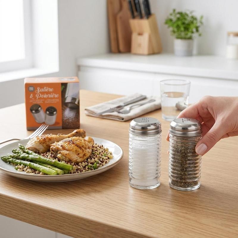 TEMU Glass Salt And Pepper Set 9 Cm Transparent Shakers With Stainless Steel Tops 2 Piece Table Seasoning Set For Kitchen Dining And Food Service Use