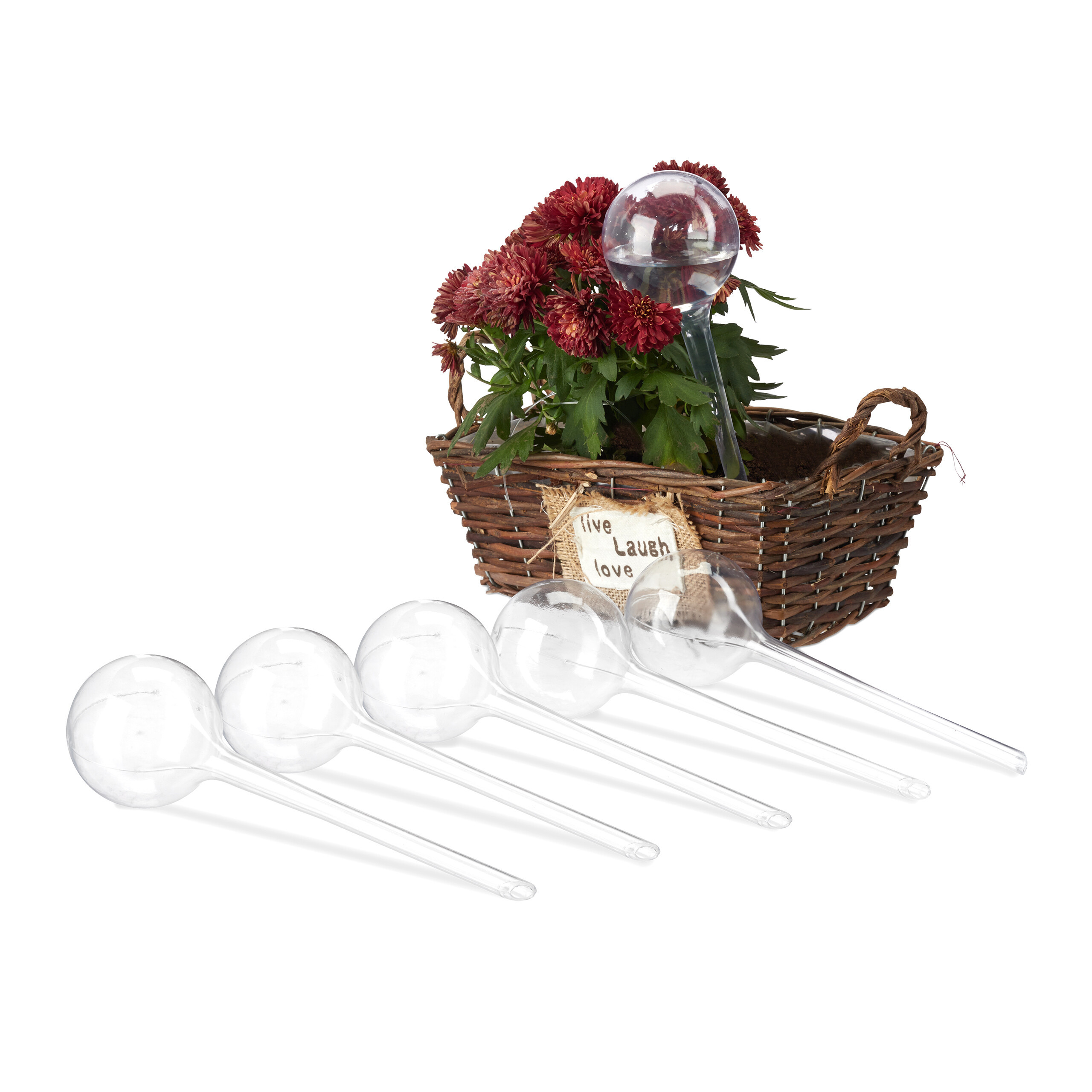 TEMU Transparent Watering Globes, 6-piece Set, 250ml Each, Pvc Plastic, 28 X 8 Cm, Timed Water Release With Long Stem, For Potted Plants, Balcony