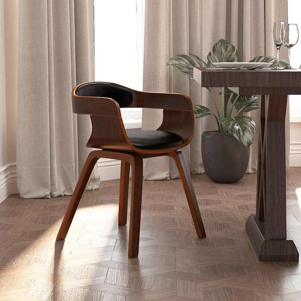 Dining Chair, Kitchen Chair With Armrests, Dining Chair With Wooden Legs, Chair For Dining Room Kitchen, Living Room Chair Armchair, Black Faux Leather