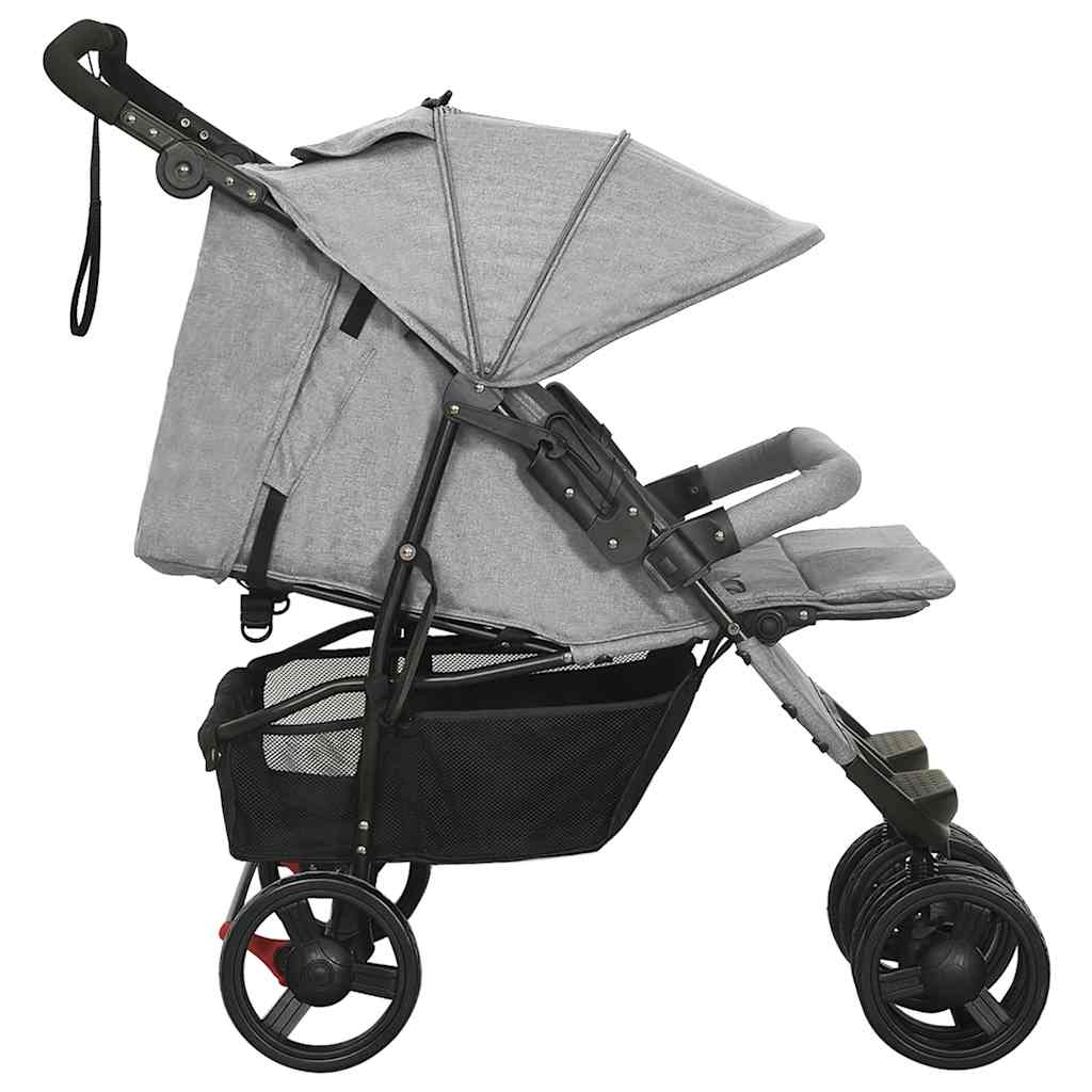 Lichtgrijze Stalen Dubbele Kinderwagen - Babywagen, Lichtgewicht Dubbele Kinderwagen, Opvouwbare Dubbele Kinderwagen, Gezinswagen, Kinderaccessoires