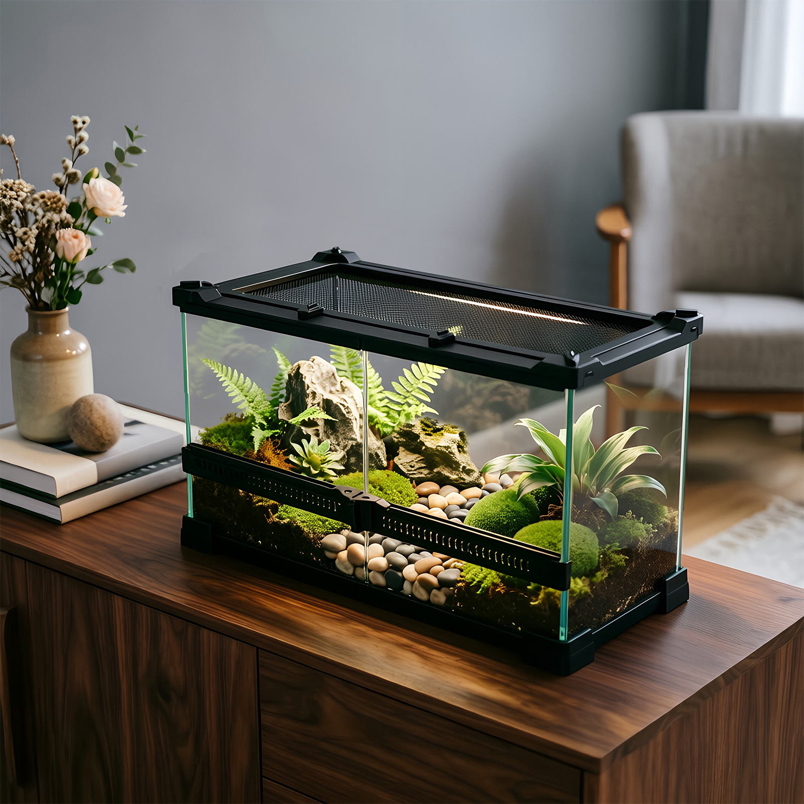 Desktop Rainforest Vivarium for Reptiles and Indoor Decor