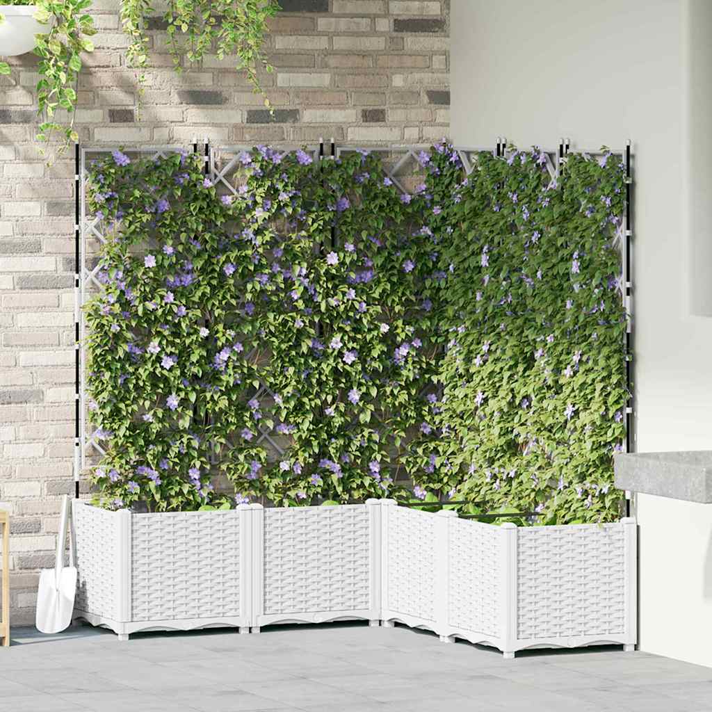Vidaxl Garden Planter 5 Pcs White 120 X 120 X 143 Cm Plastic, And Terrace, Elegant Planter Box, Functional Outdoor Decoration, Minimalist Container For Versatile Gardening