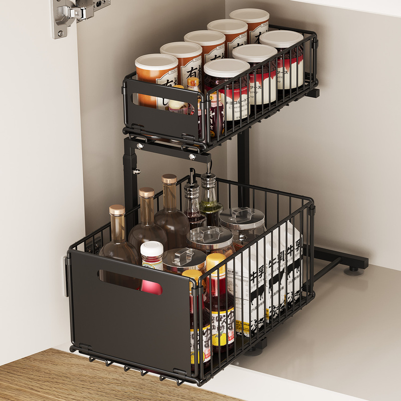 Trailblaze 2-tier Height Adjustable Under Basin Organizer With Sliding Mesh Drawers - Metal Pull Out Rack Shelf - Smooth Ball Bearing - Ideal For Kitchen, Bathroom, Pantry, Laundry