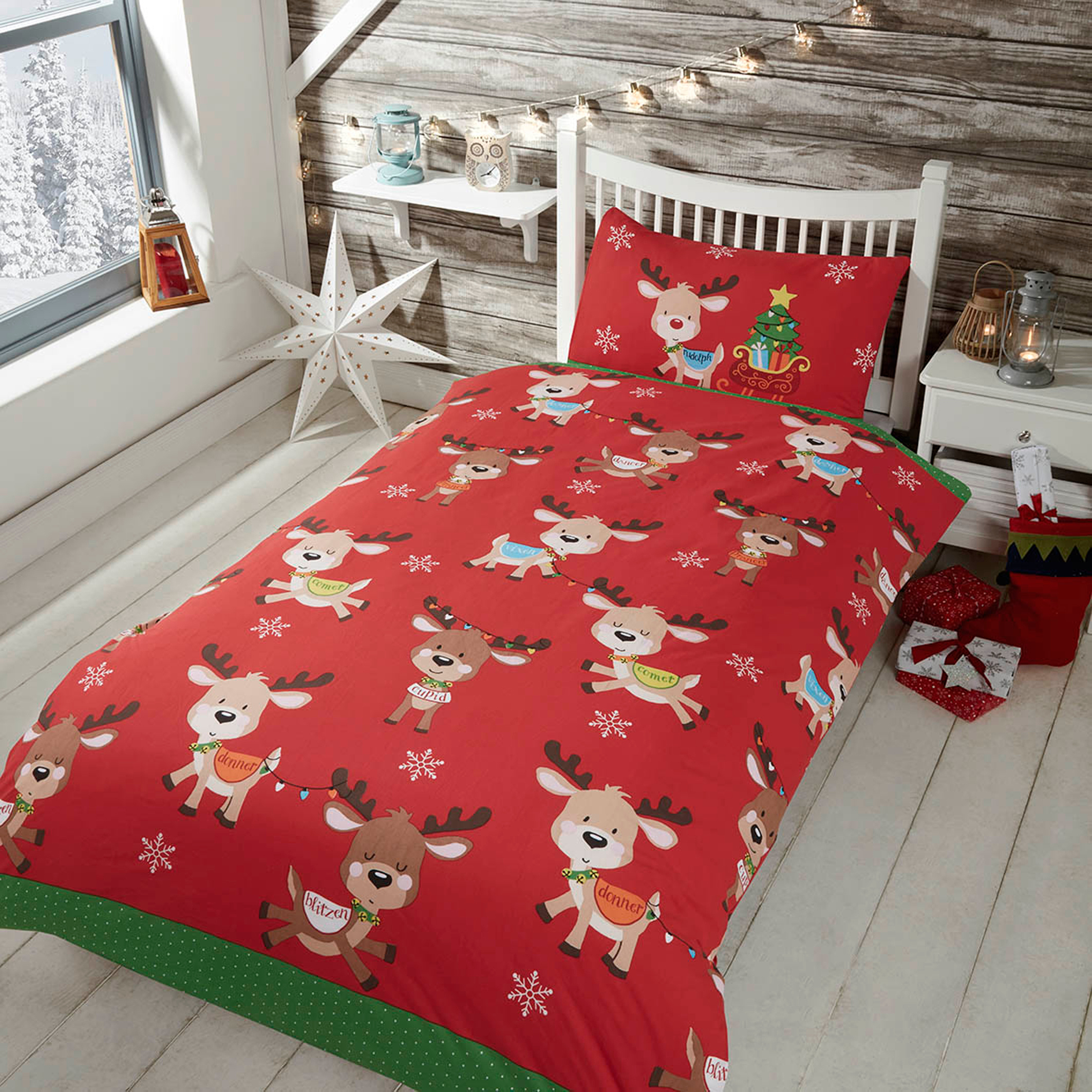 TEMU Reindeer Duvet Cover Set – Festive Kids' Christmas Bedding | Cute Cartoon Reindeer Design | Soft, Breathable & | Single, Double & Junior Size