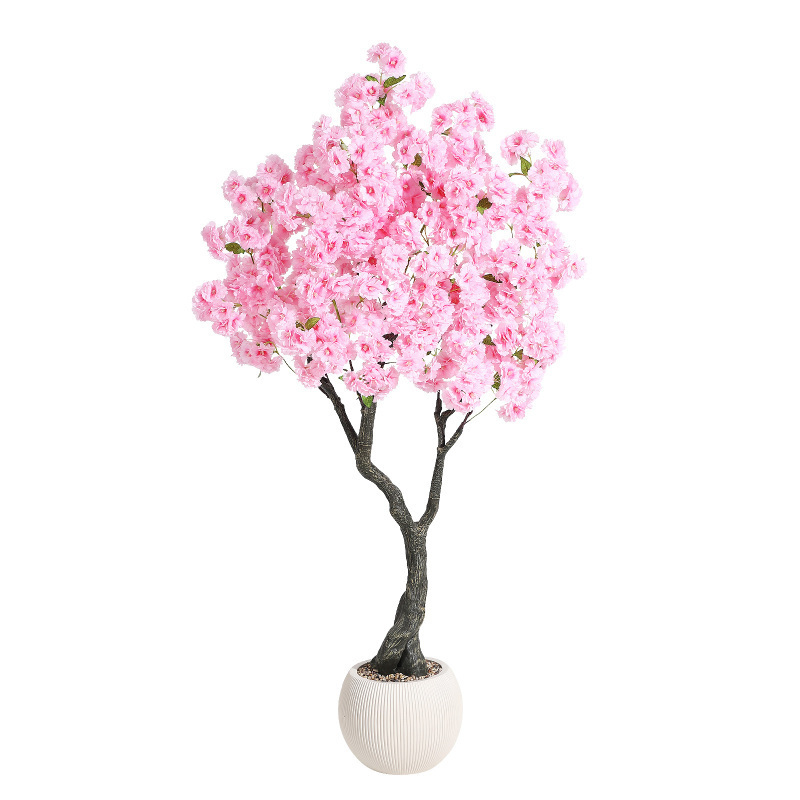 Image of 5ft Tall Pink Artificial Cherry Tree Decor, Fake Silk Flower Plant Indoor, Realistic Handmade Silk Leaves Plant, Faux Cherry Tree For Home Indoor Outdoor Porch Decor