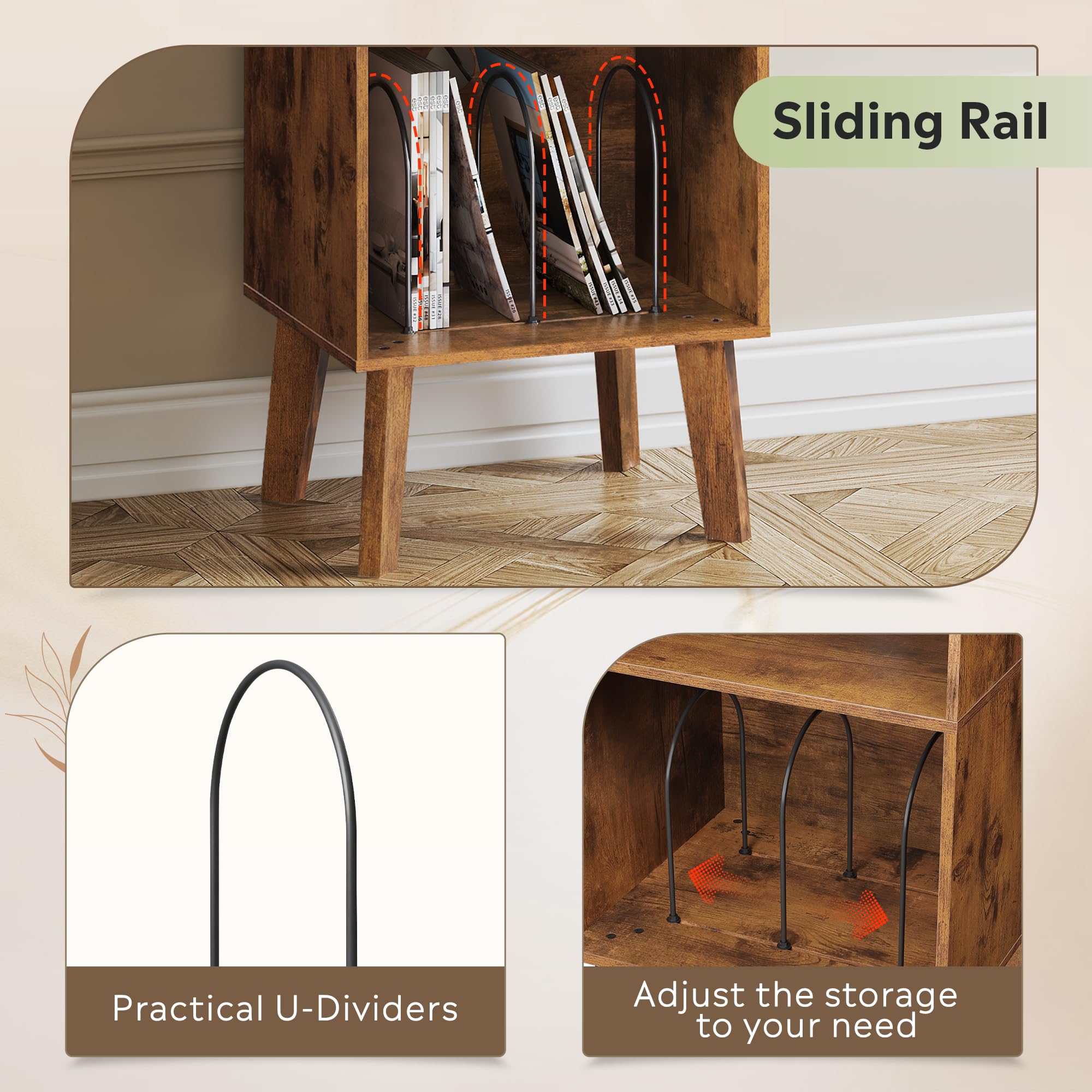Side Table with Charging Station and 3-Tier Record Player Stand