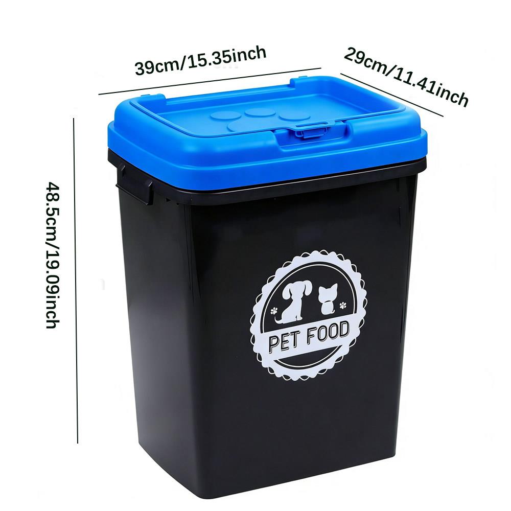 40L Pet Food Storage Container Airtight with Flip Top Lock – Holds 15kg Dry Food, Plastic Food Dispenser Bin with Scoop for Dog Cat Bird Fish Food Black/Grey