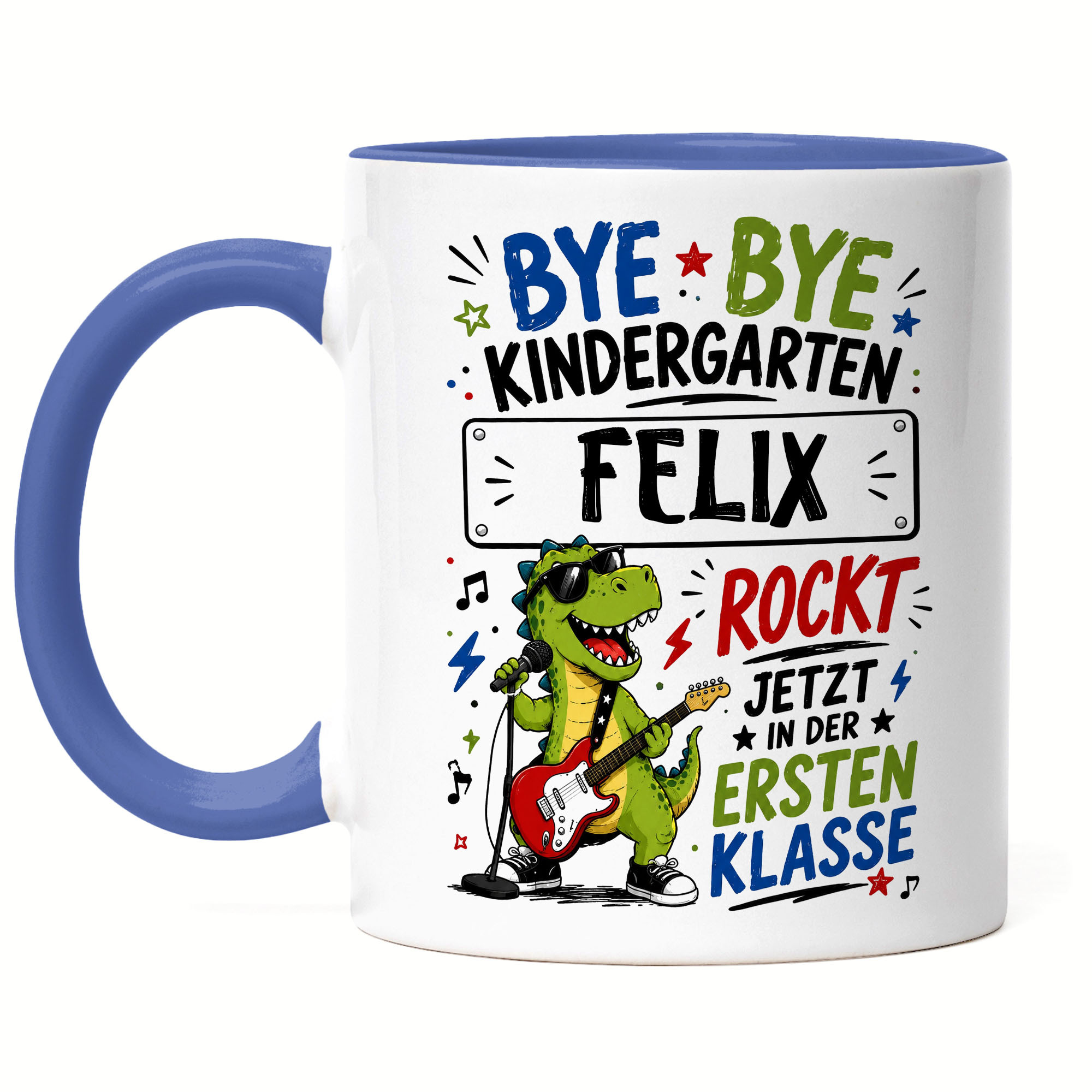 Cool School Kid Cup Personalized With Name, Kindergarten Dinosaur Rocks Now Grade, Gift For Boys, Coffee Cup - Cup Heart Handle.