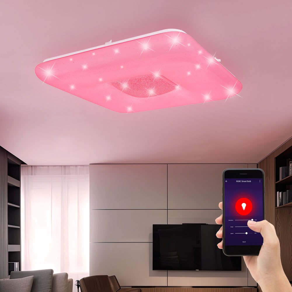 Image of Light With Remote Control Ceiling Lamp Dimmable Daylight Lamp Crystals, App Voice Control, Cct, 1x Led 48w 1x Rgb 6w 3450lm, L 50 Cm