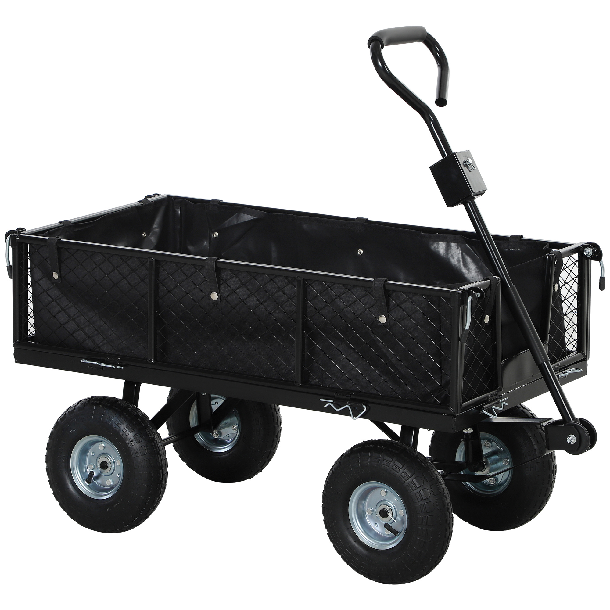 TEMU Outsunny Garden Cart 300 Kg, Transport Cart With Removable Tarpaulin And 180° Rotating Handle, Trailer Cart With Folding Sides And 25 Cm